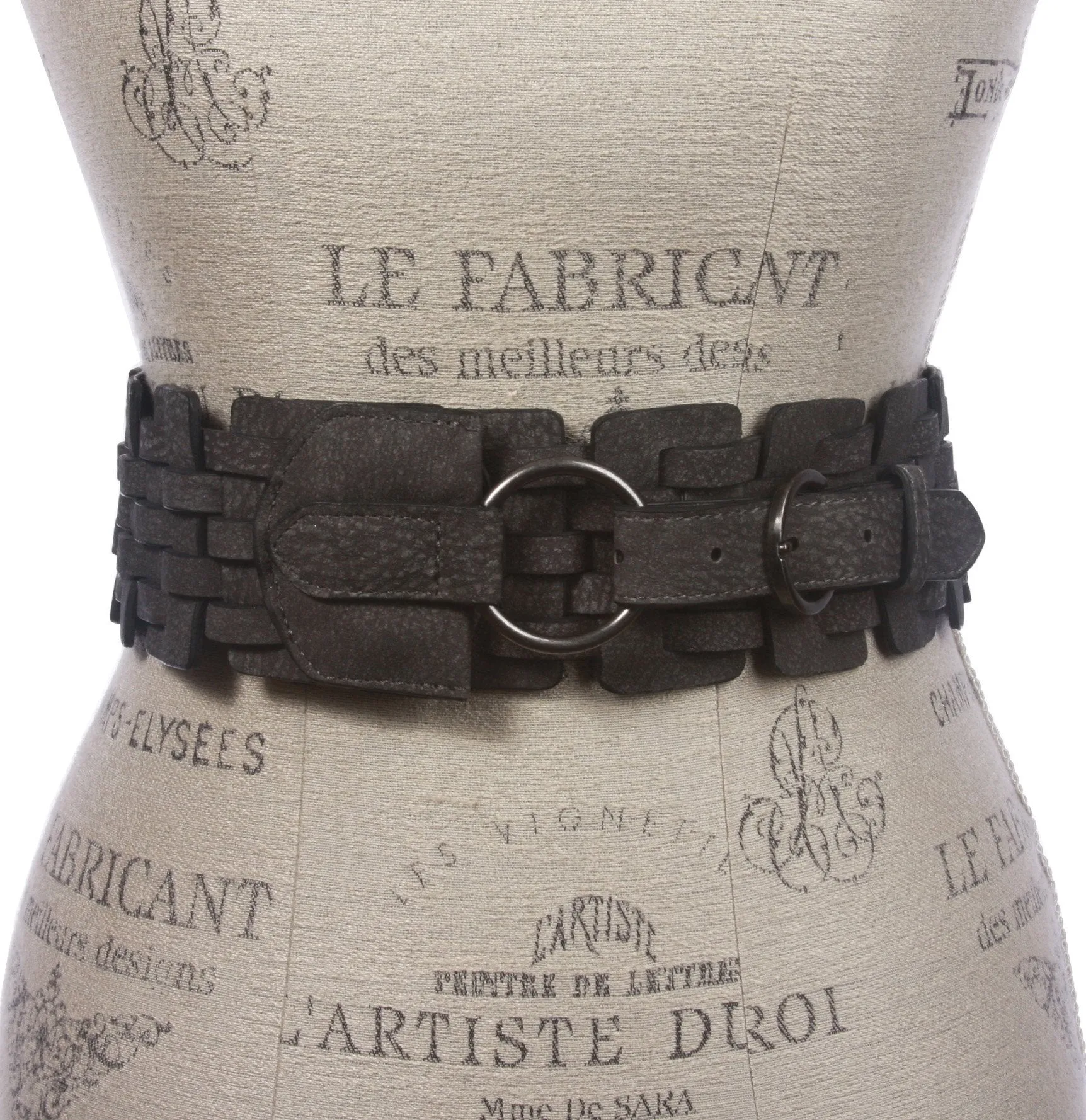3" (75 mm) Wide High Waist Fashion Ring Fold Braided Stretch Belt S/M 26''~30" Grey