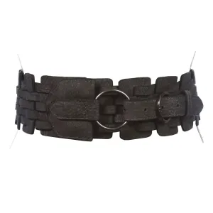 3" (75 mm) Wide High Waist Fashion Ring Fold Braided Stretch Belt S/M 26''~30" Grey