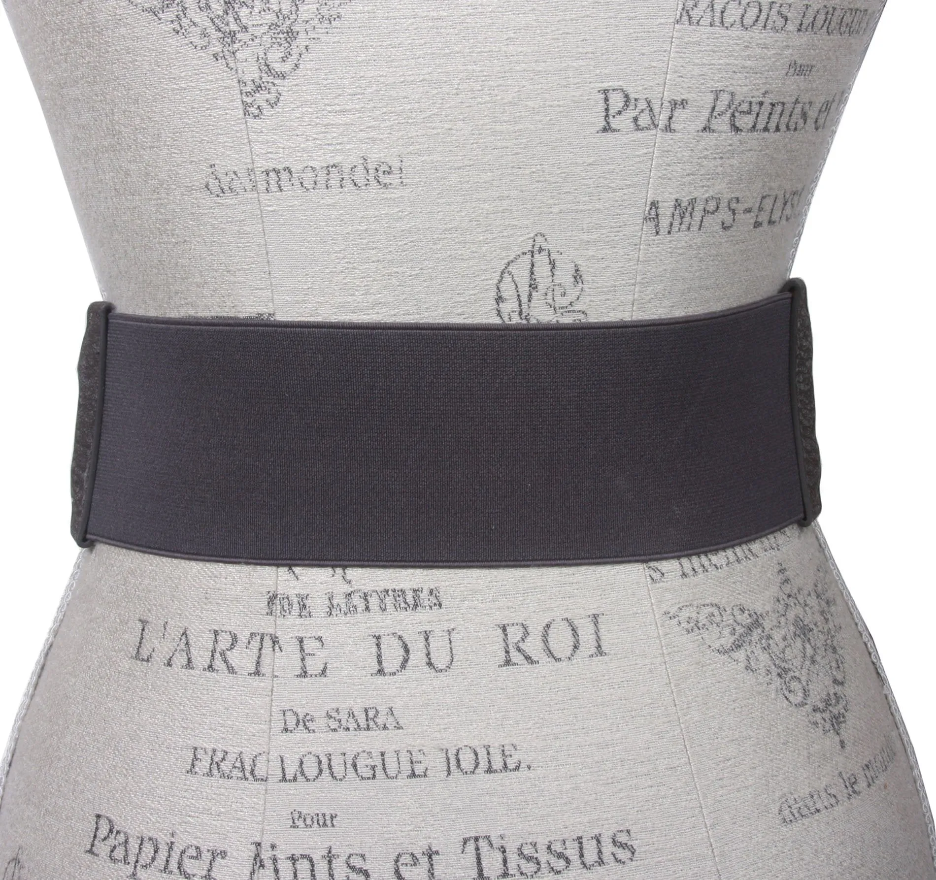 3" (75 mm) Wide High Waist Fashion Ring Fold Braided Stretch Belt S/M 26''~30" Grey