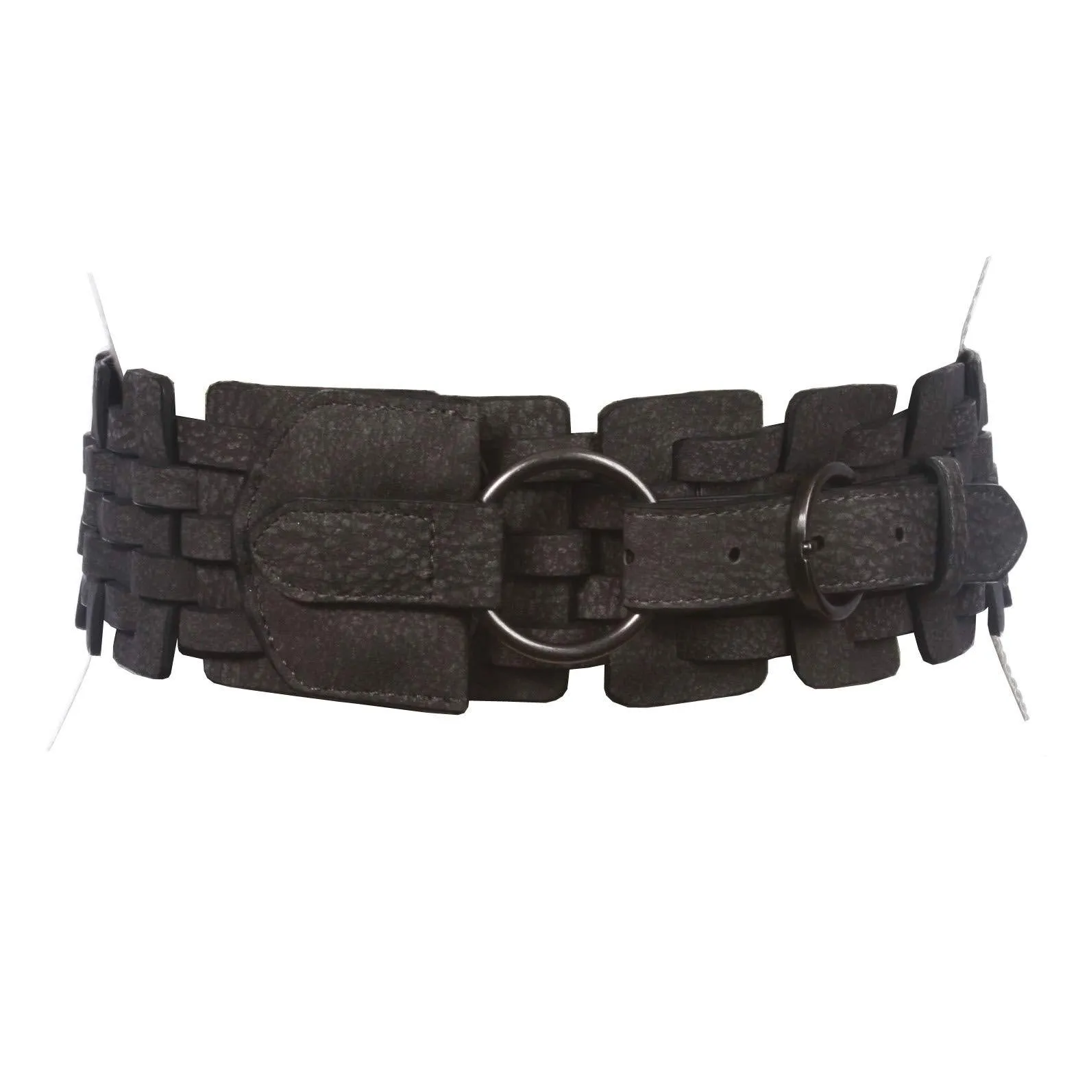 3" (75 mm) Wide High Waist Fashion Ring Fold Braided Stretch Belt S/M 26''~30" Grey