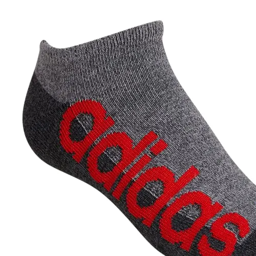 adidas Kids-Boy's/Girl's Superlite No Show Socks (6-Pair), Onix Grey/Black/Scarlet Red , Large