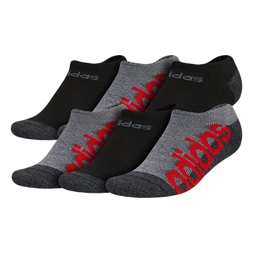 adidas Kids-Boy's/Girl's Superlite No Show Socks (6-Pair), Onix Grey/Black/Scarlet Red , Large