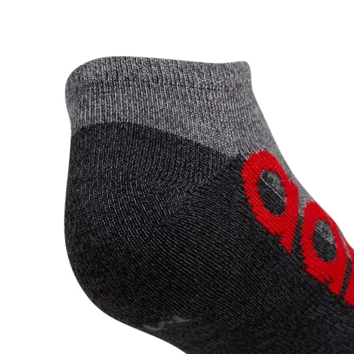 adidas Kids-Boy's/Girl's Superlite No Show Socks (6-Pair), Onix Grey/Black/Scarlet Red , Large