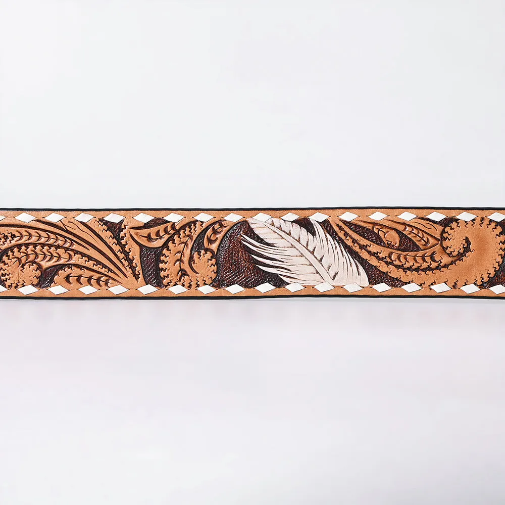 American Darling Floral Hand Carved Men & Women Genuine American Leather Belt Tan / Brown Gorgeous Hand Tooled & Painted