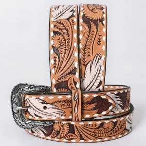 American Darling Floral Hand Carved Men & Women Genuine American Leather Belt Tan / Brown Gorgeous Hand Tooled & Painted