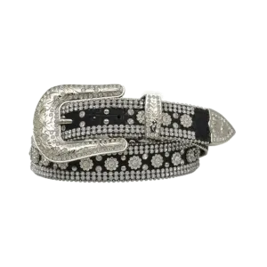 Angel Ranch Women's Black Gator Print Crystal Bling Belt