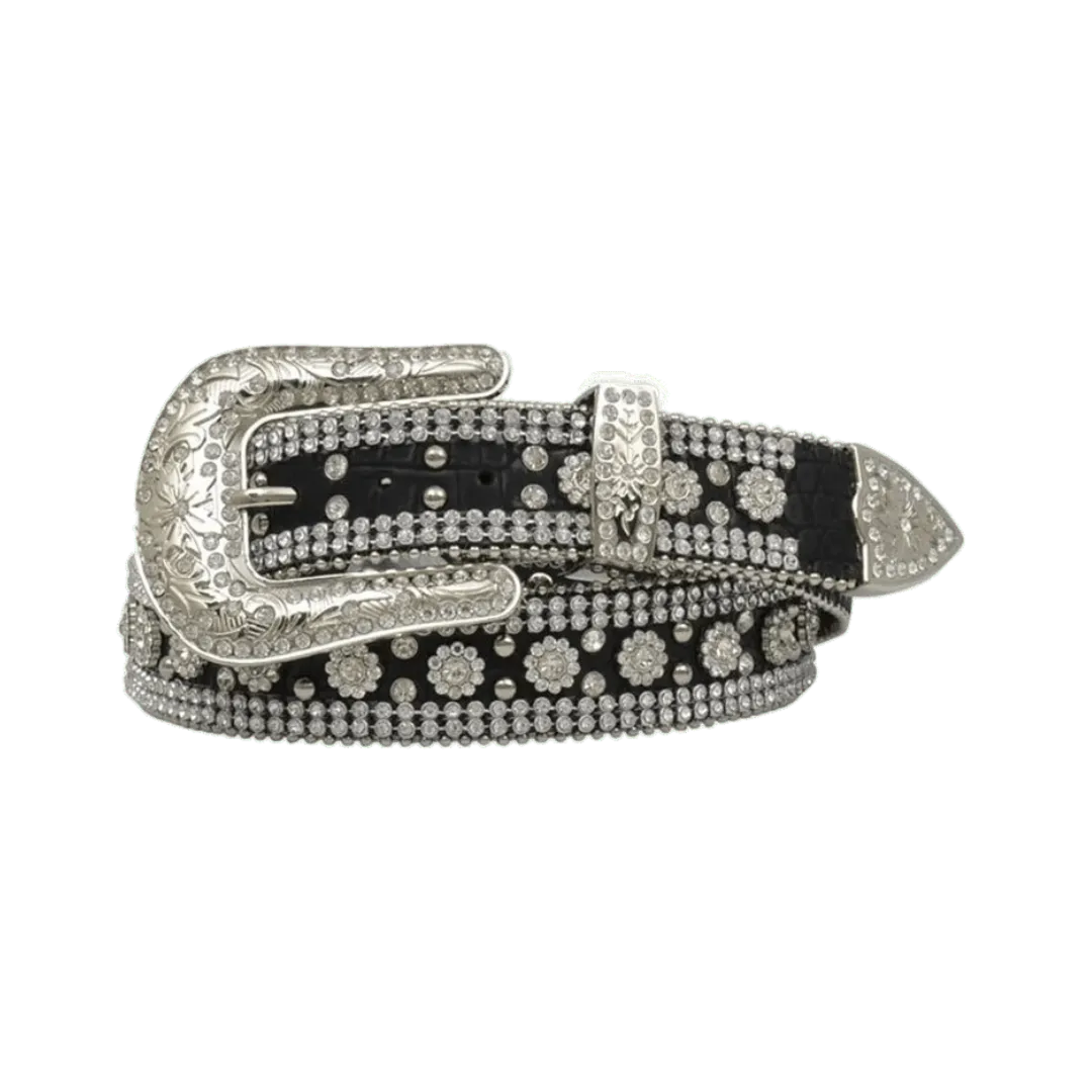Angel Ranch Women's Black Gator Print Crystal Bling Belt