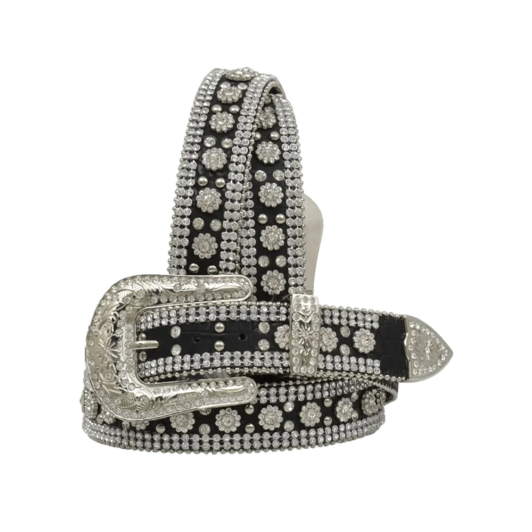 Angel Ranch Women's Black Gator Print Crystal Bling Belt