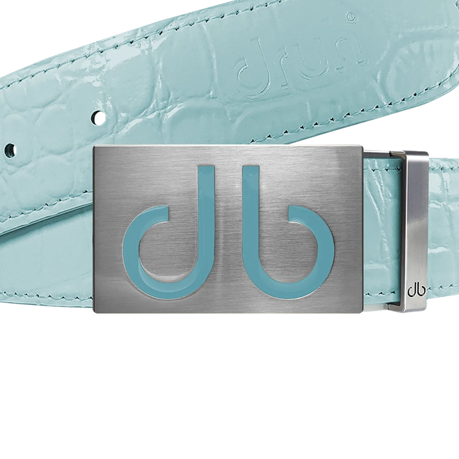 Aqua Crocodile Textured Leather Belt with Buckle
