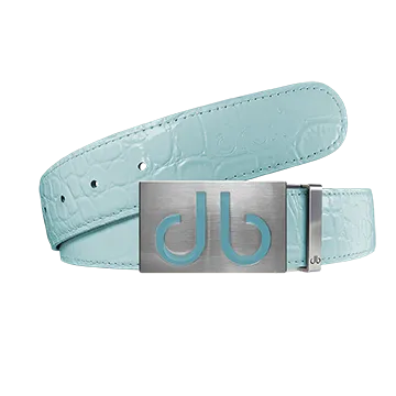 Aqua Crocodile Textured Leather Belt with Buckle