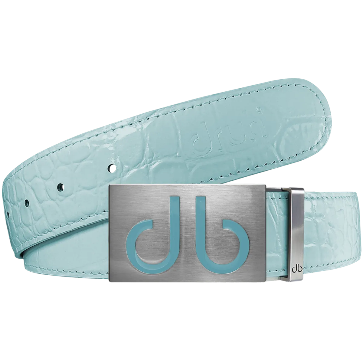 Aqua Crocodile Textured Leather Belt with Buckle