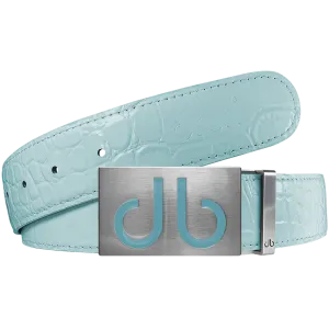 Aqua Crocodile Textured Leather Belt with Buckle
