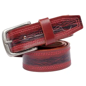 Bacca Bucci Leather Men's Work Belt - Heavy Duty Genuine Full Grain Leather With Buckle -Maroon