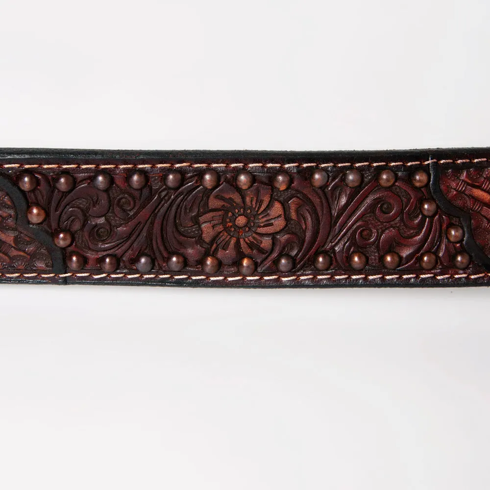BAR H EQUINE Floral Basket Hand Tooled Western Leather Men And Women Belt Brown