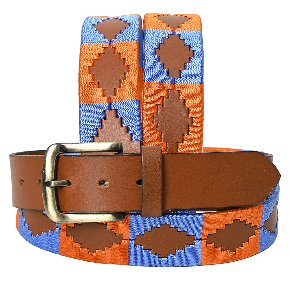 BAR H EQUINE Western Genuine Leather Men And Women Brown Belt Embroidered Orange & Blue