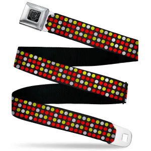 BD Wings Logo CLOSE-UP Black/Silver Seatbelt Belt - Mini Polka Dots Black/White/Fluorescent Orange/Pink/Yellow Webbing
