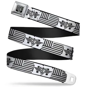 BD Wings Logo CLOSE-UP Full Color Black Silver Seatbelt Belt - BD Logo/American Stripe Flag White/Black Webbing