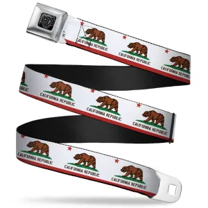 BD Wings Logo CLOSE-UP Full Color Black Silver Seatbelt Belt - California State Flag White Webbing