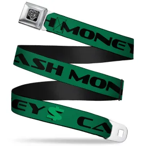 BD Wings Logo CLOSE-UP Full Color Black Silver Seatbelt Belt - CASH MONEY $ Green/Black Webbing