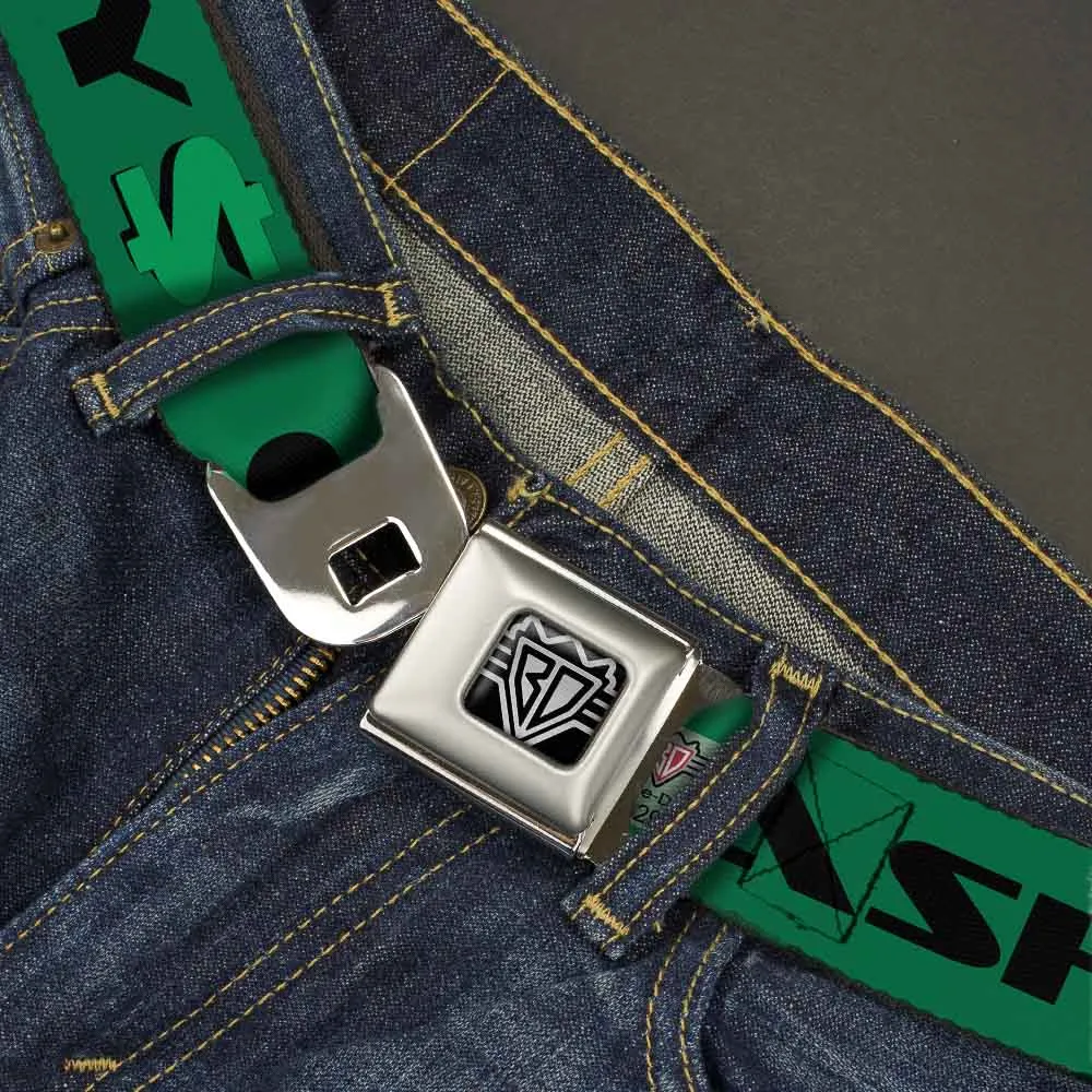 BD Wings Logo CLOSE-UP Full Color Black Silver Seatbelt Belt - CASH MONEY $ Green/Black Webbing