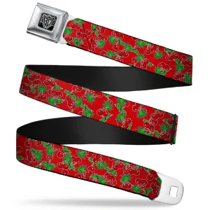 BD Wings Logo CLOSE-UP Full Color Black Silver Seatbelt Belt - Cherries2 Scattered Red Webbing