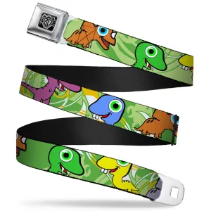 BD Wings Logo CLOSE-UP Full Color Black Silver Seatbelt Belt - Cute Dinosaurs Yellow/Green Webbing