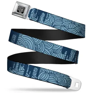 BD Wings Logo CLOSE-UP Full Color Black Silver Seatbelt Belt - Doodle1/Paint Drips Blues Webbing