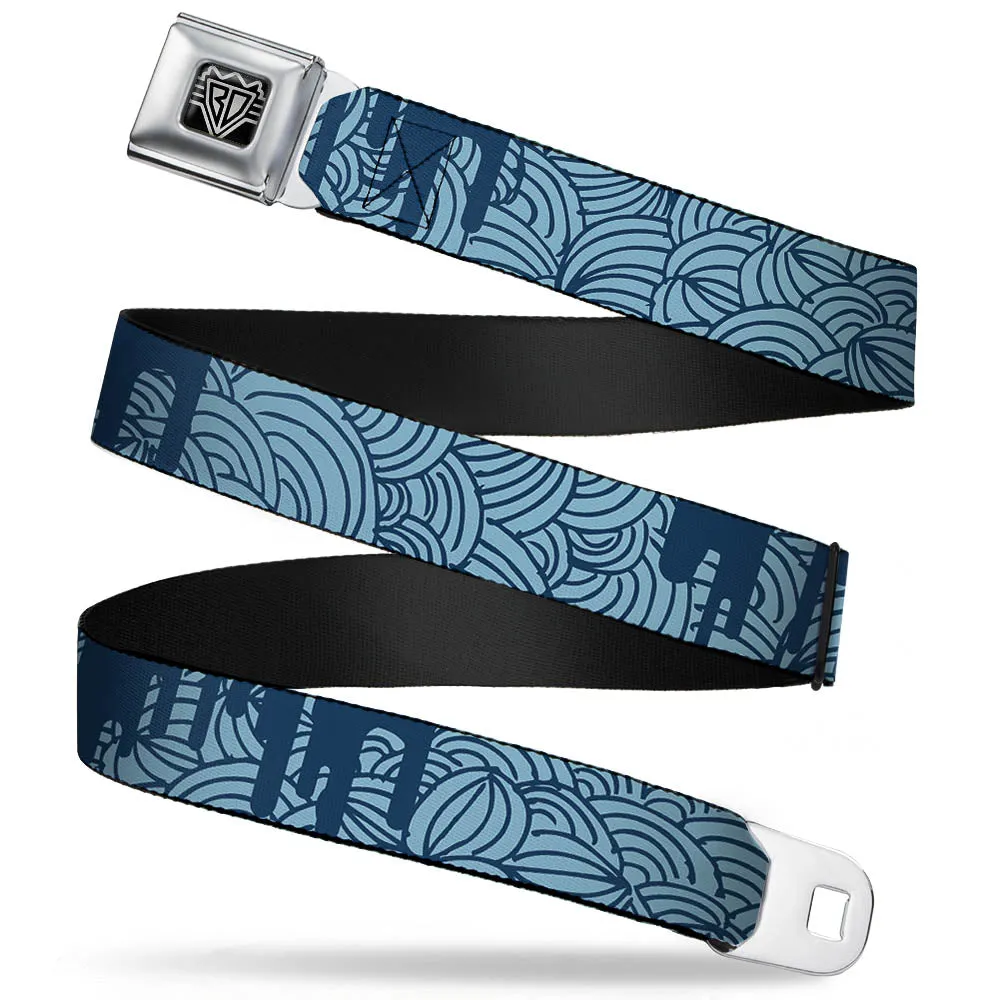 BD Wings Logo CLOSE-UP Full Color Black Silver Seatbelt Belt - Doodle1/Paint Drips Blues Webbing