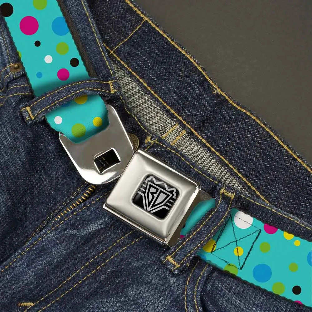 BD Wings Logo CLOSE-UP Full Color Black Silver Seatbelt Belt - Dots Seafoam Green/Multi Pastel Webbing