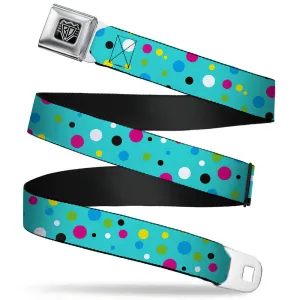 BD Wings Logo CLOSE-UP Full Color Black Silver Seatbelt Belt - Dots Seafoam Green/Multi Pastel Webbing