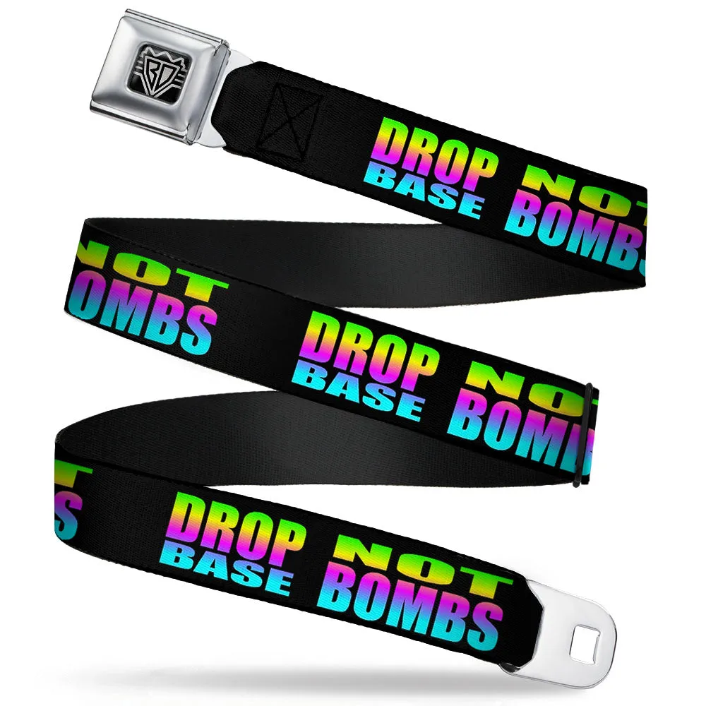 BD Wings Logo CLOSE-UP Full Color Black Silver Seatbelt Belt - DROP BASS NOT BOMBS Black/Rainbow Webbing