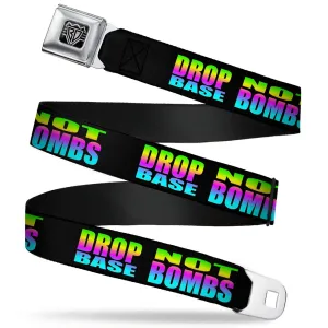 BD Wings Logo CLOSE-UP Full Color Black Silver Seatbelt Belt - DROP BASS NOT BOMBS Black/Rainbow Webbing