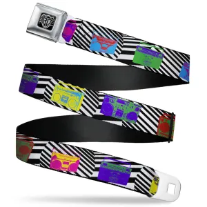 BD Wings Logo CLOSE-UP Full Color Black Silver Seatbelt Belt - Eighties Boomboxes Webbing