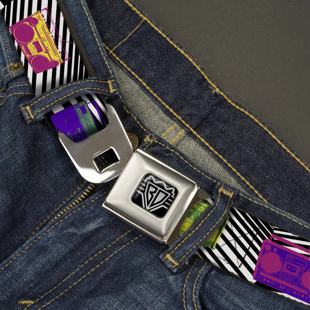 BD Wings Logo CLOSE-UP Full Color Black Silver Seatbelt Belt - Eighties Boomboxes Webbing