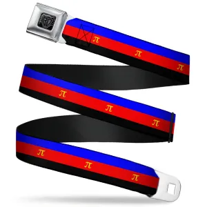 BD Wings Logo CLOSE-UP Full Color Black Silver Seatbelt Belt - Flag Polyamorous Pi Symbol Blue/Red/Black/Yellow Webbing