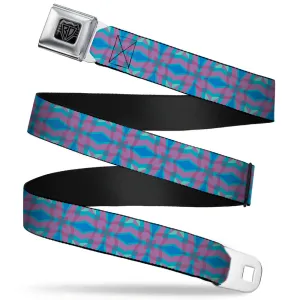 BD Wings Logo CLOSE-UP Full Color Black Silver Seatbelt Belt - Floral Kaleidoscope Blues/Pinks Webbing
