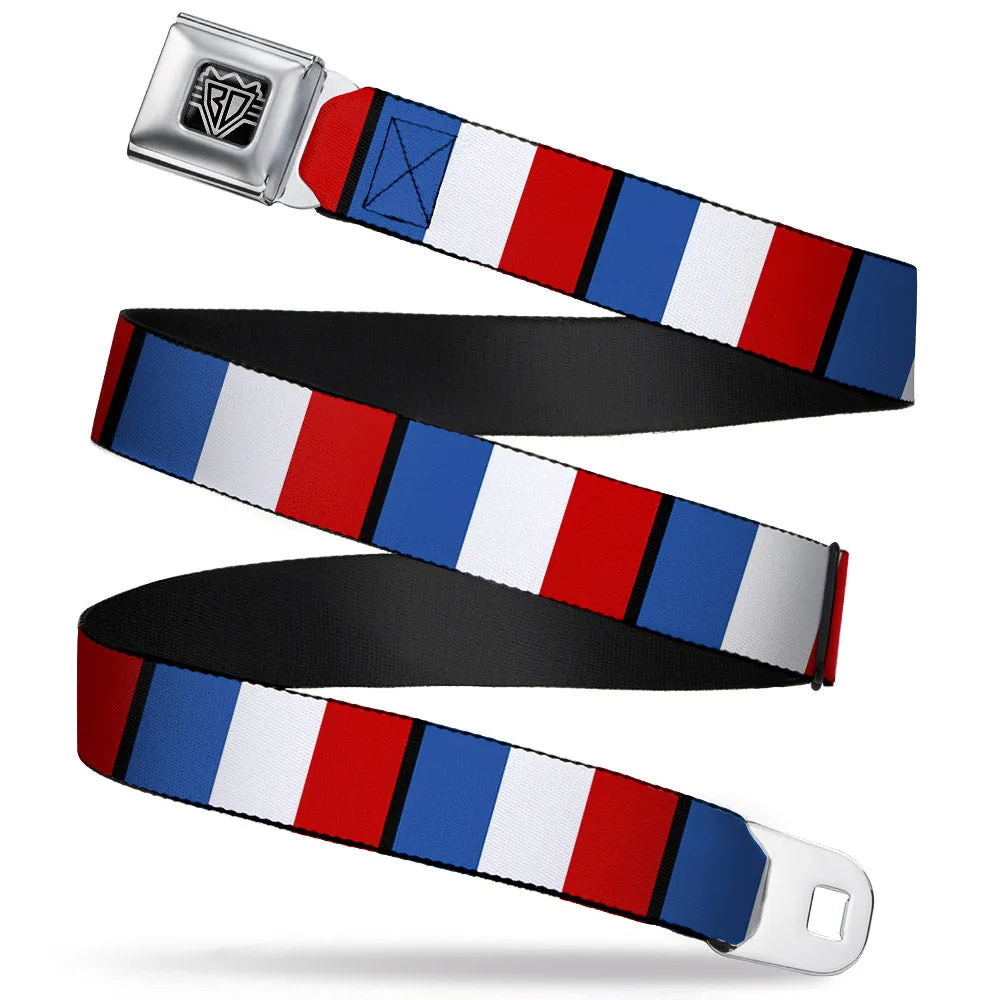BD Wings Logo CLOSE-UP Full Color Black Silver Seatbelt Belt - France Flags Webbing