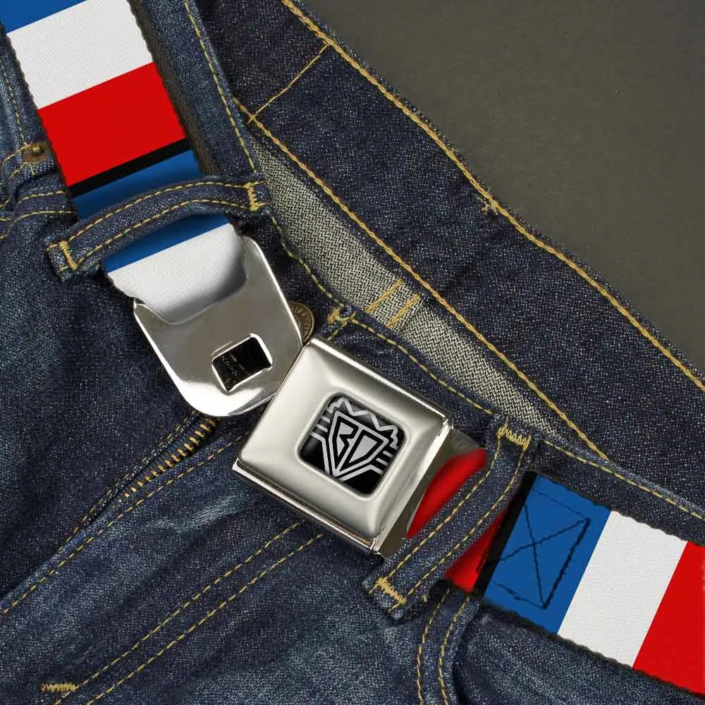 BD Wings Logo CLOSE-UP Full Color Black Silver Seatbelt Belt - France Flags Webbing