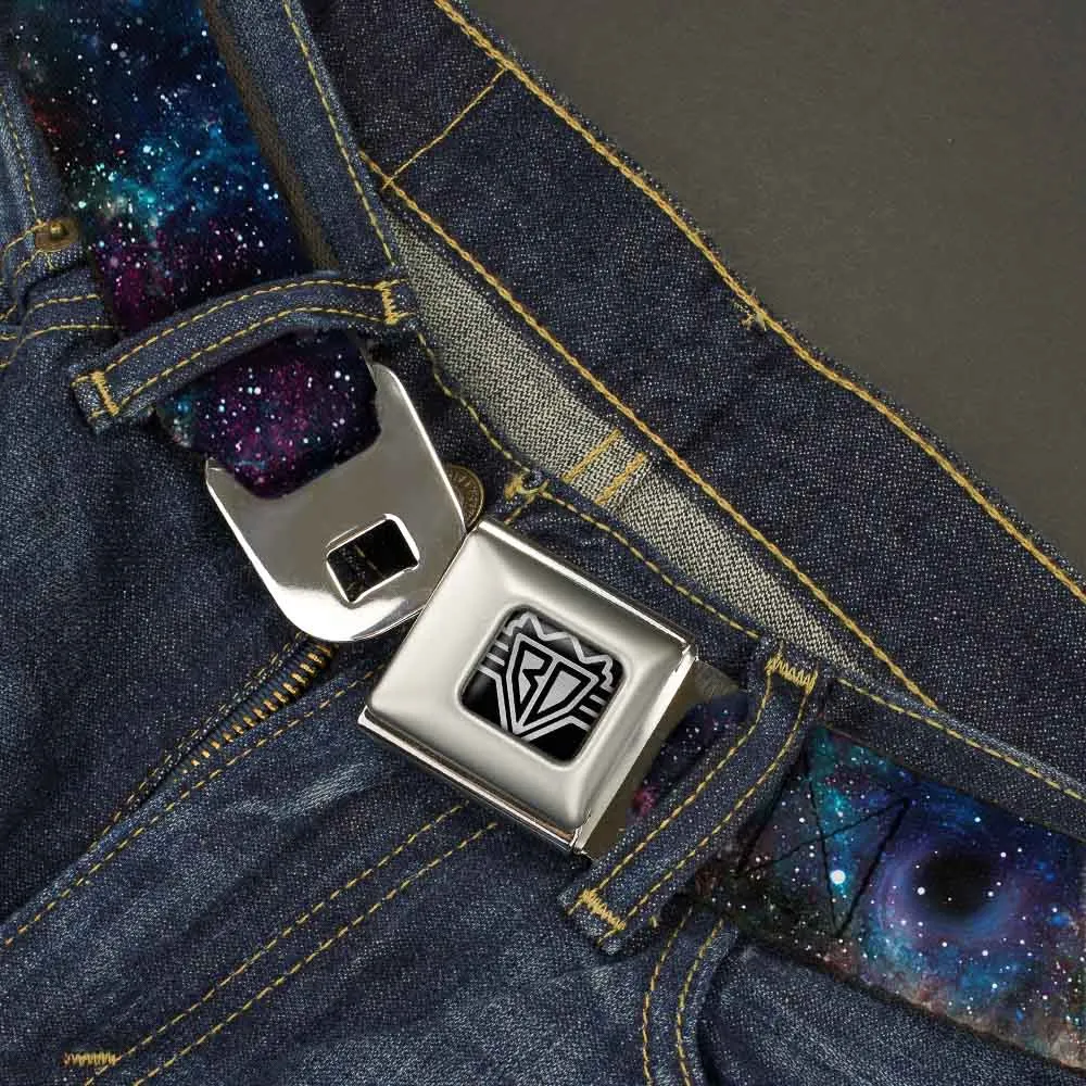 BD Wings Logo CLOSE-UP Full Color Black Silver Seatbelt Belt - Galaxy Collage Webbing