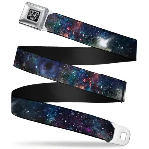 BD Wings Logo CLOSE-UP Full Color Black Silver Seatbelt Belt - Galaxy Collage Webbing