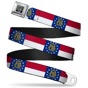 BD Wings Logo CLOSE-UP Full Color Black Silver Seatbelt Belt - Georgia Flag Webbing