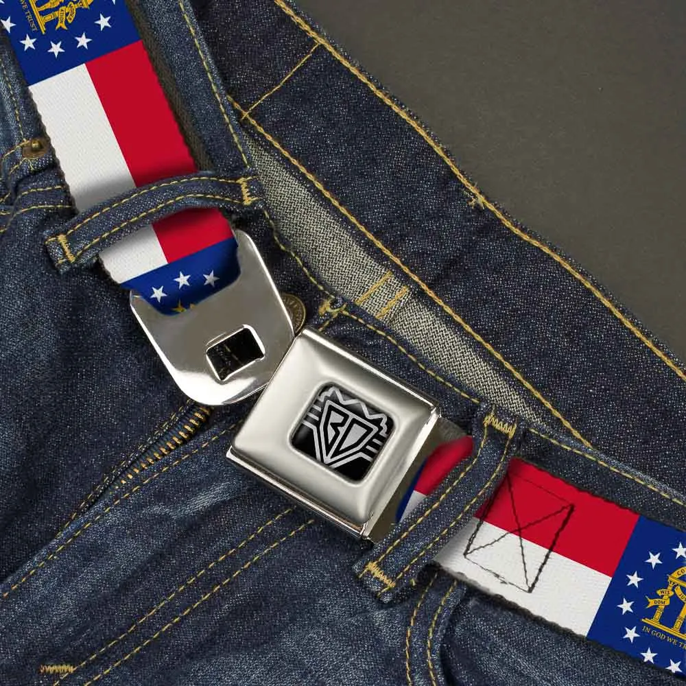BD Wings Logo CLOSE-UP Full Color Black Silver Seatbelt Belt - Georgia Flag Webbing