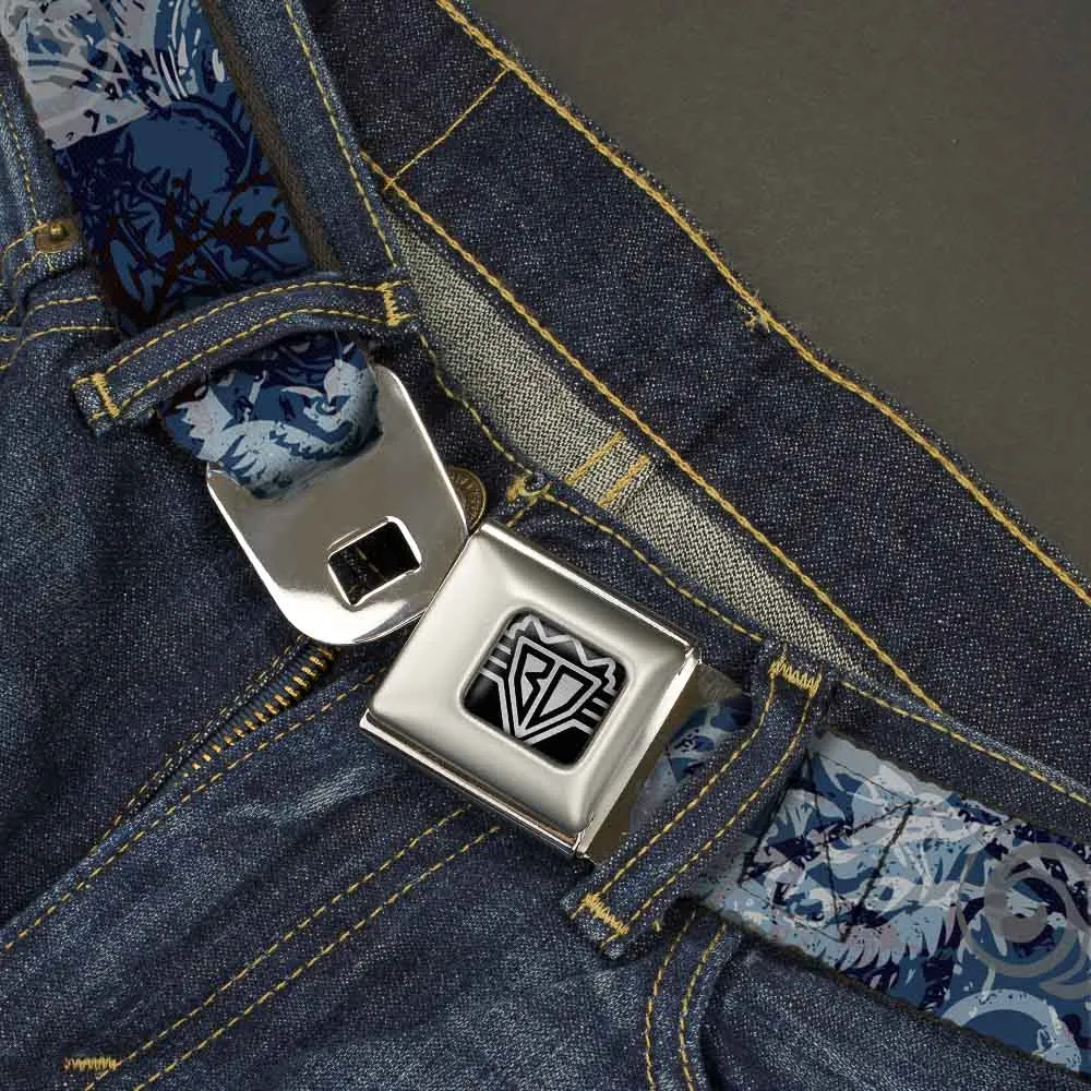 BD Wings Logo CLOSE-UP Full Color Black Silver Seatbelt Belt - Gothic 5 Webbing