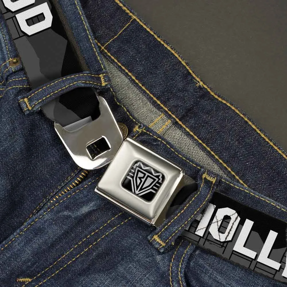 BD Wings Logo CLOSE-UP Full Color Black Silver Seatbelt Belt - HOLLYWOOD Sign Skyline Black/Grays/White Webbing