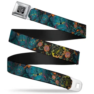 BD Wings Logo CLOSE-UP Full Color Black Silver Seatbelt Belt - Honor CLOSE-UP Black Webbing