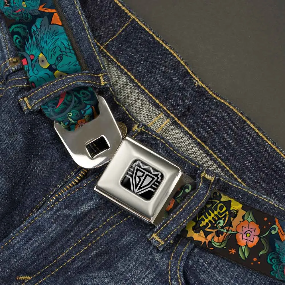 BD Wings Logo CLOSE-UP Full Color Black Silver Seatbelt Belt - Honor CLOSE-UP Black Webbing