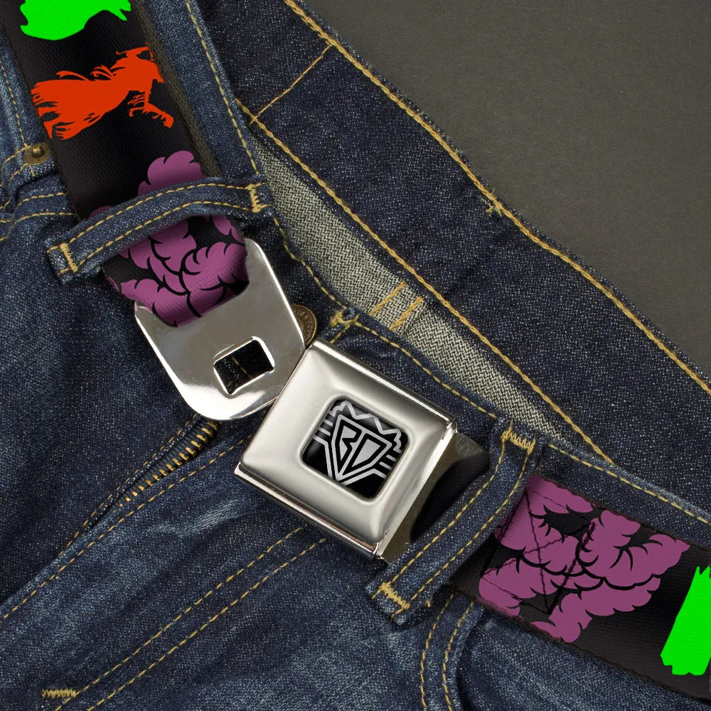 BD Wings Logo CLOSE-UP Full Color Black Silver Seatbelt Belt - I Heart Zombies Webbing