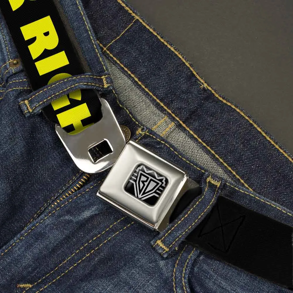 BD Wings Logo CLOSE-UP Full Color Black Silver Seatbelt Belt - J/K RIGHT? Black/Yellow Webbing