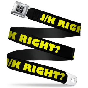 BD Wings Logo CLOSE-UP Full Color Black Silver Seatbelt Belt - J/K RIGHT? Black/Yellow Webbing
