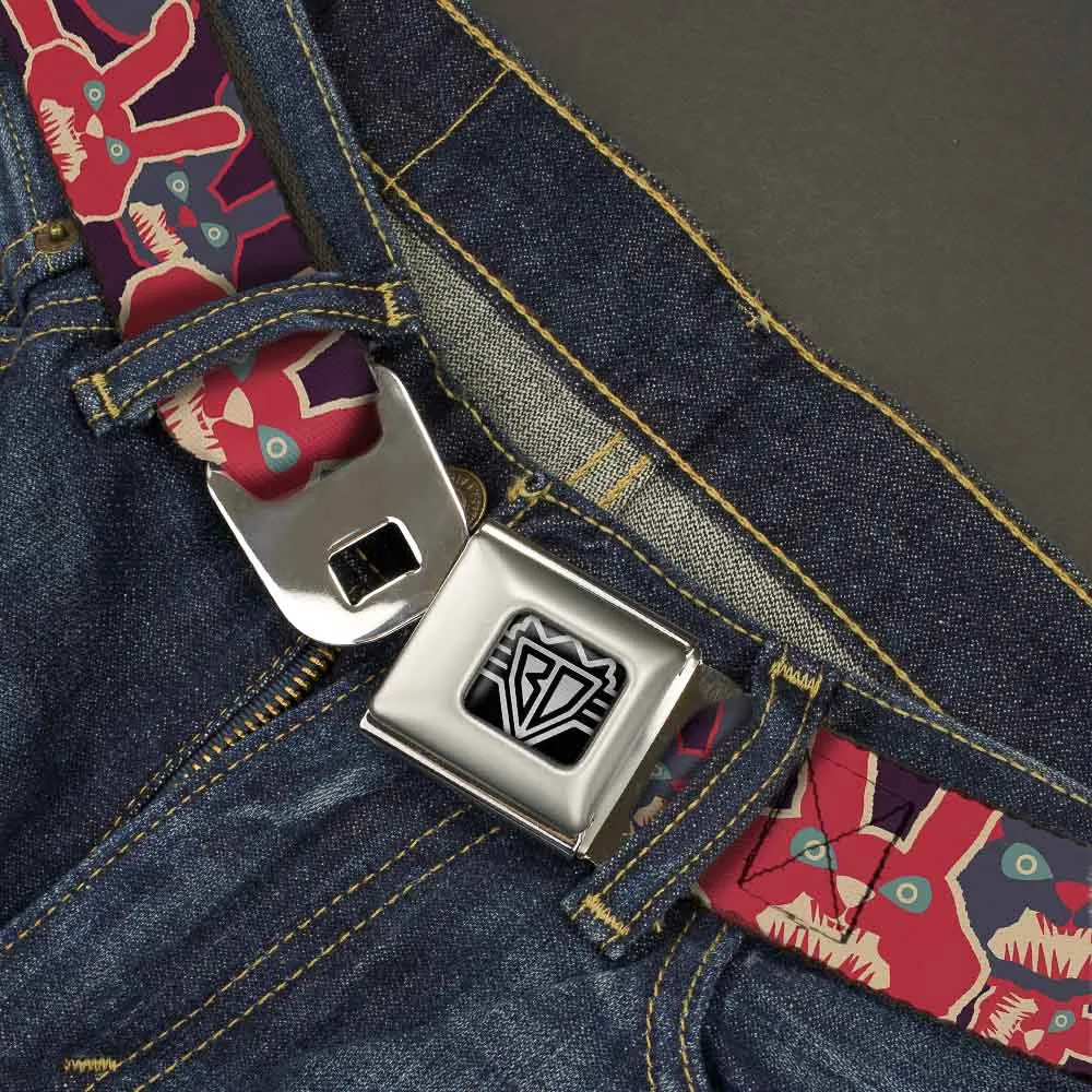 BD Wings Logo CLOSE-UP Full Color Black Silver Seatbelt Belt - Kaleidoscope Balls White/Black Webbing